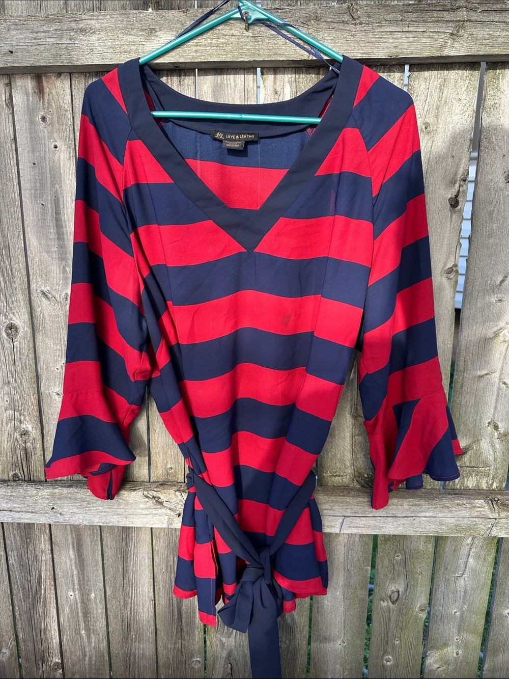 Womens Red and Navy Striped Wrap Top - Classic V-Neck